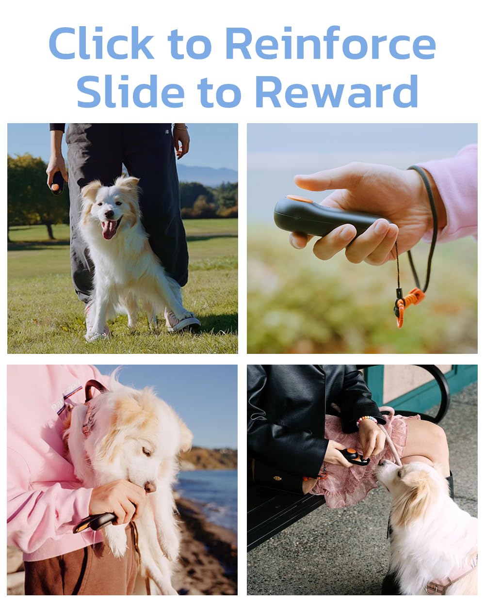 Clicker Dog Trainer & Dog Treat Pouch Alternative Dual Use 2 in 1 Dog Clicker for Training - Durable, Light (2.36 oz), Easy to Clean & Handle, Fast to Fill, Innovative Design, Blue - Click Design