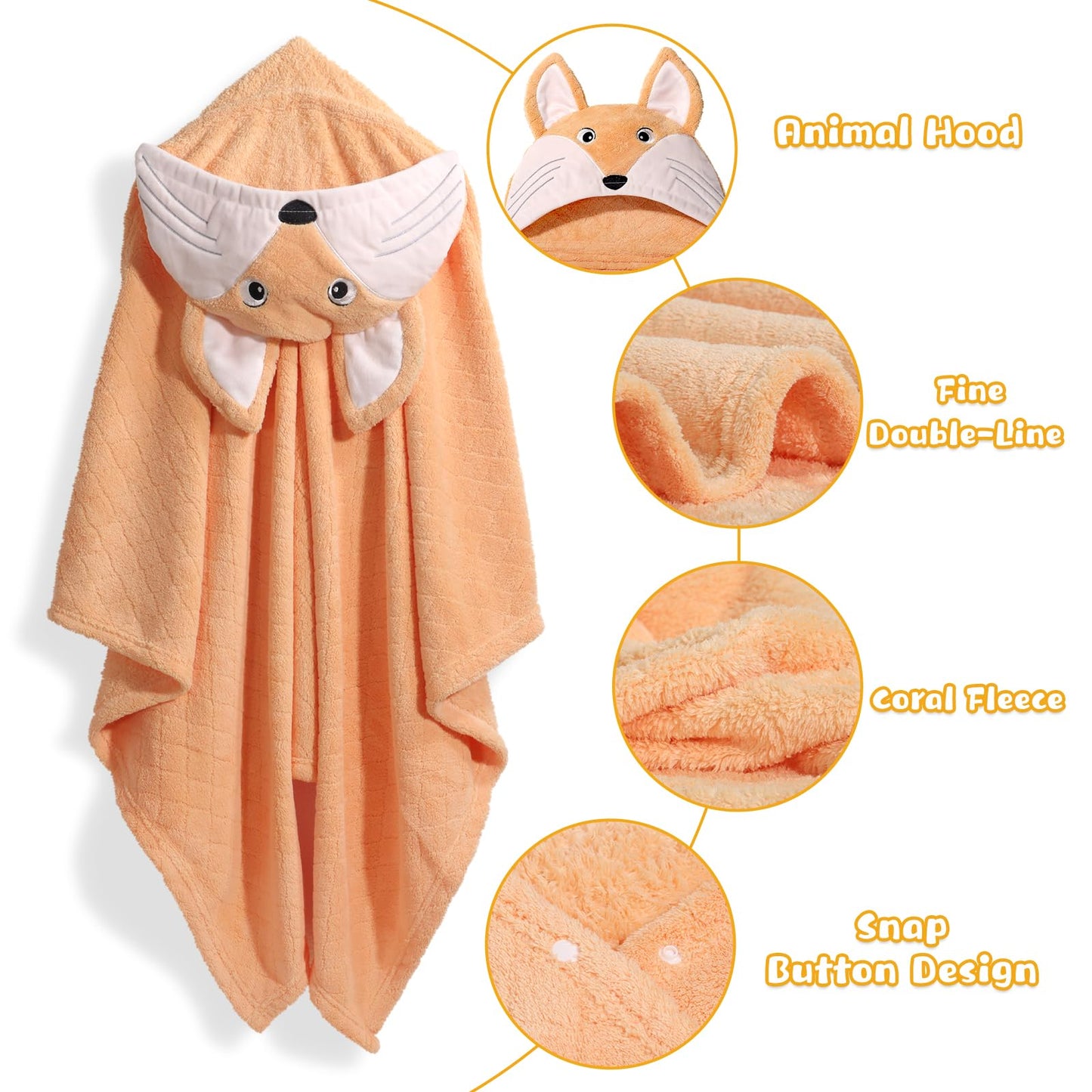 WODHOY Toddler Bath Towel Hooded Towels for Kids 0-5 Years, 2-Pack Thick Absorbent Large 50"x 32" Coral Fleece Baby Towels with Hood Aniaml for Children,Shower,Beach, Green & Orange Set