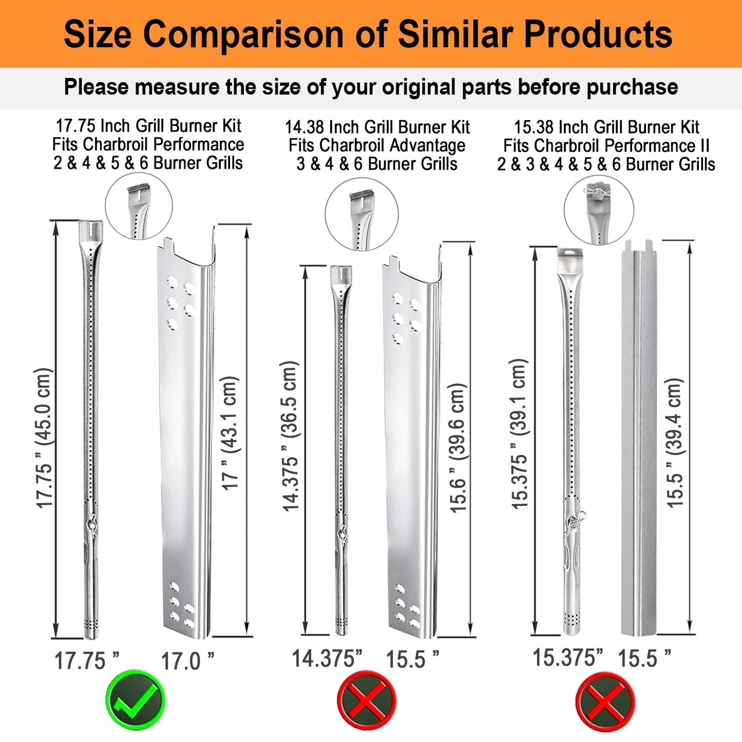Welbocom 17.75" Grill Burner Kit for Charbroil Performance 4 & 2 Burner Grills 463342119 463377319 463347019; Charbroil Grill Replacement Parts; Char Broil Grill Replacements; Heat Shield (4-Burner)