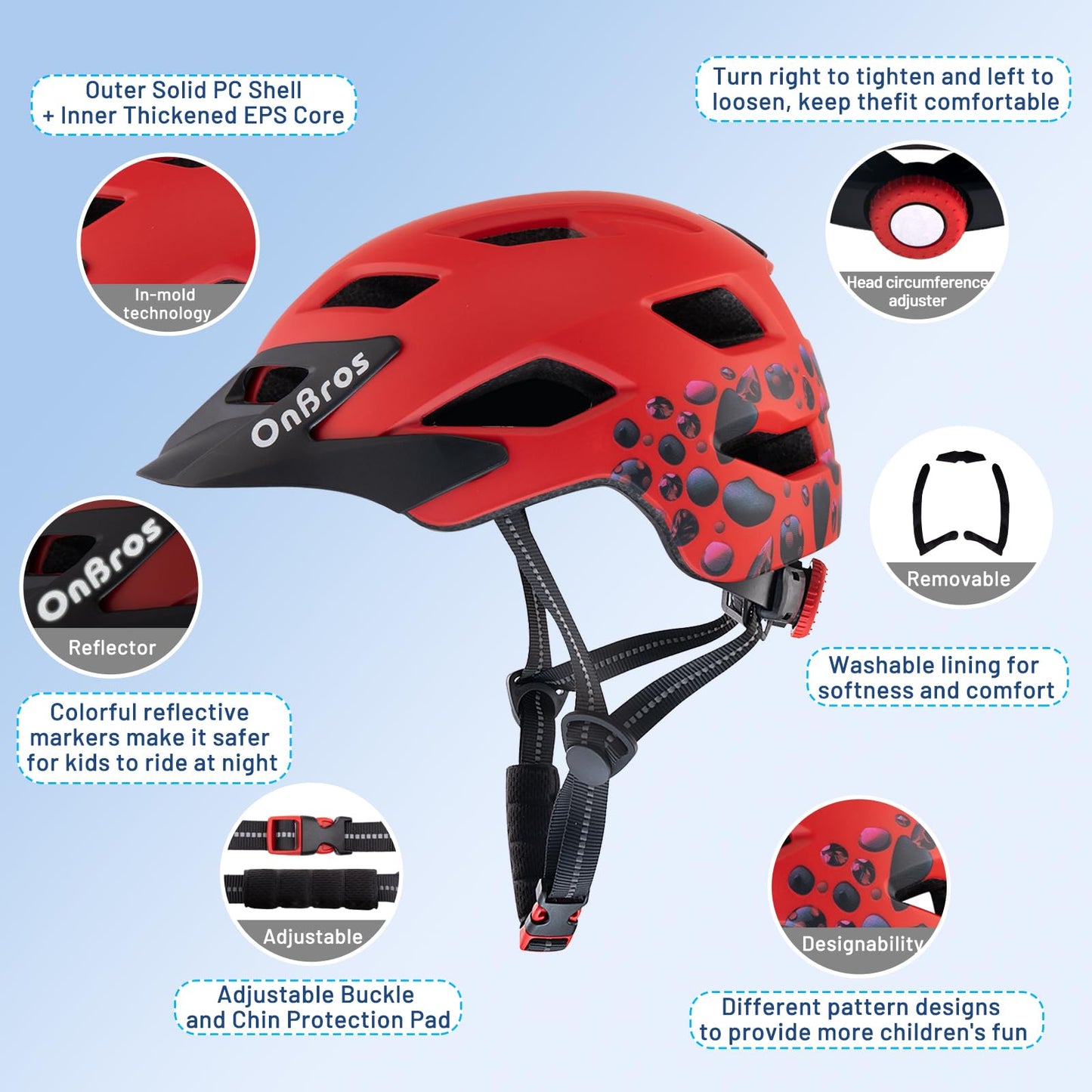 OnBros Kids Bike Helmet - Bike Helmet Boys for 5-14 or Girls Helmet with Visor Adjustable 50-57CM Children Bicycle Helmet Lightweight for Scooter MTB Road Cycling