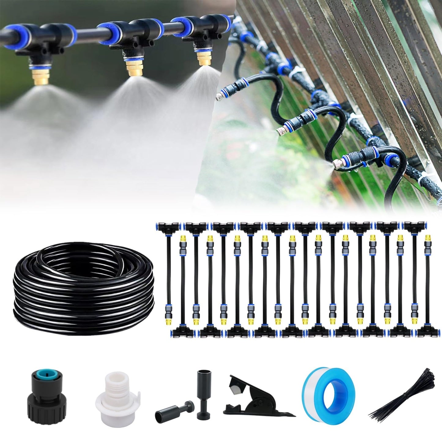 FUJINIRRI Update 82Ft Irrigation Copper Nozzle System, Automatic Irrigation Kit with Replaceable 360°Bendable Sprayer, Atomizing Copper Nozzle for Garden, Lawn, Patio & Yard