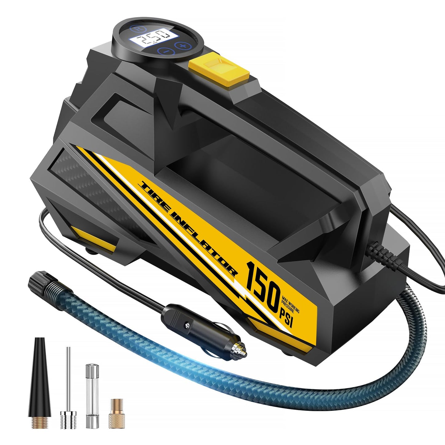Tire Inflator Portable Air Compressor - DC 12V Air Pump for Car Tires with 150PSI LCD Digital Gauge & Emergency LED Light,Auto Tire Pump for Cars,Motorcycles,Bikes,Balls (Large)