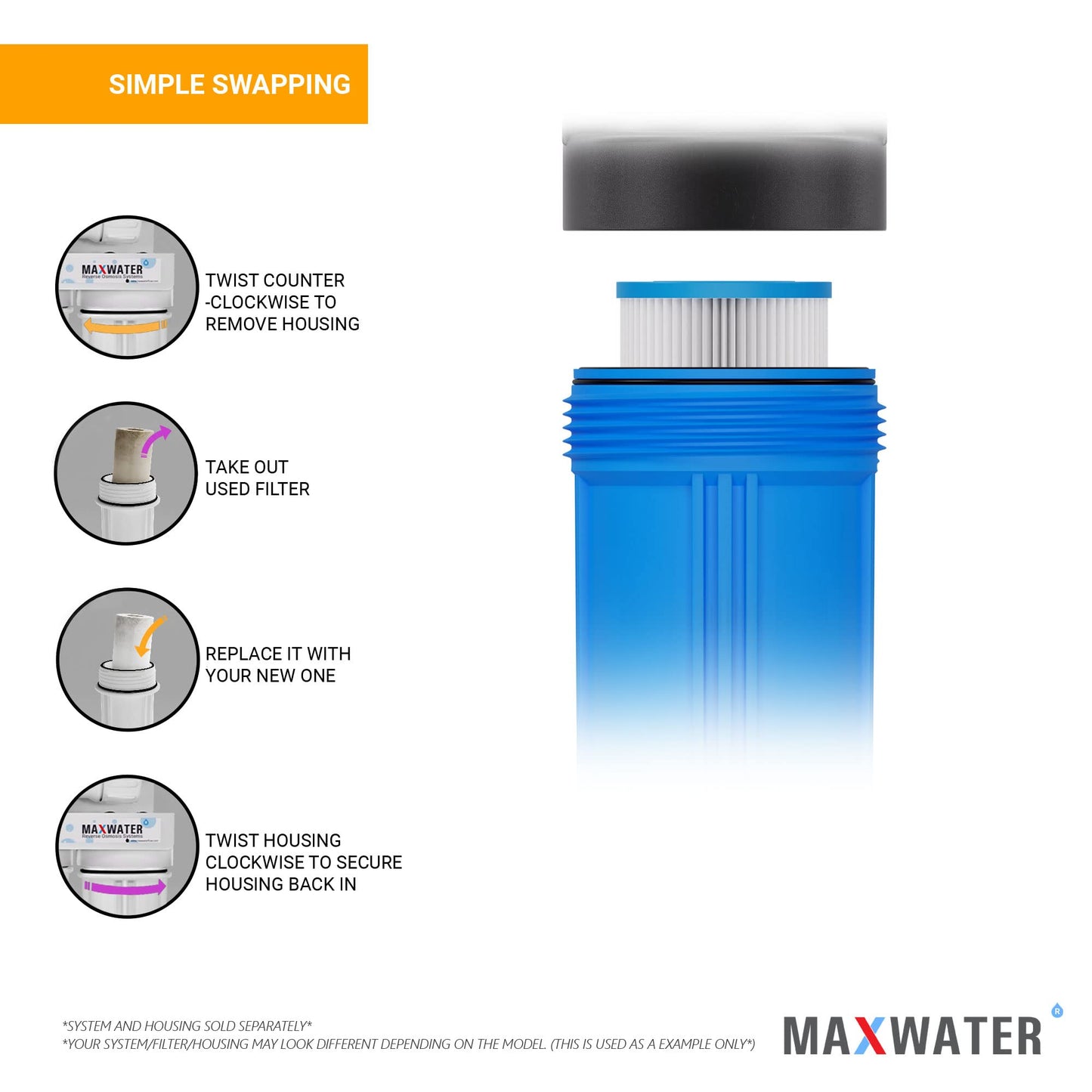 Max Water 10 Micron 10 x 4.5 Pleated Sediment Water Filter, Washable Replacement Cartridge for 10" BB Whole House Systems Compatible with R50-BBSA, FXHSC, WFHDC3001, W50PEHD, GXWH40L (4 Pack)