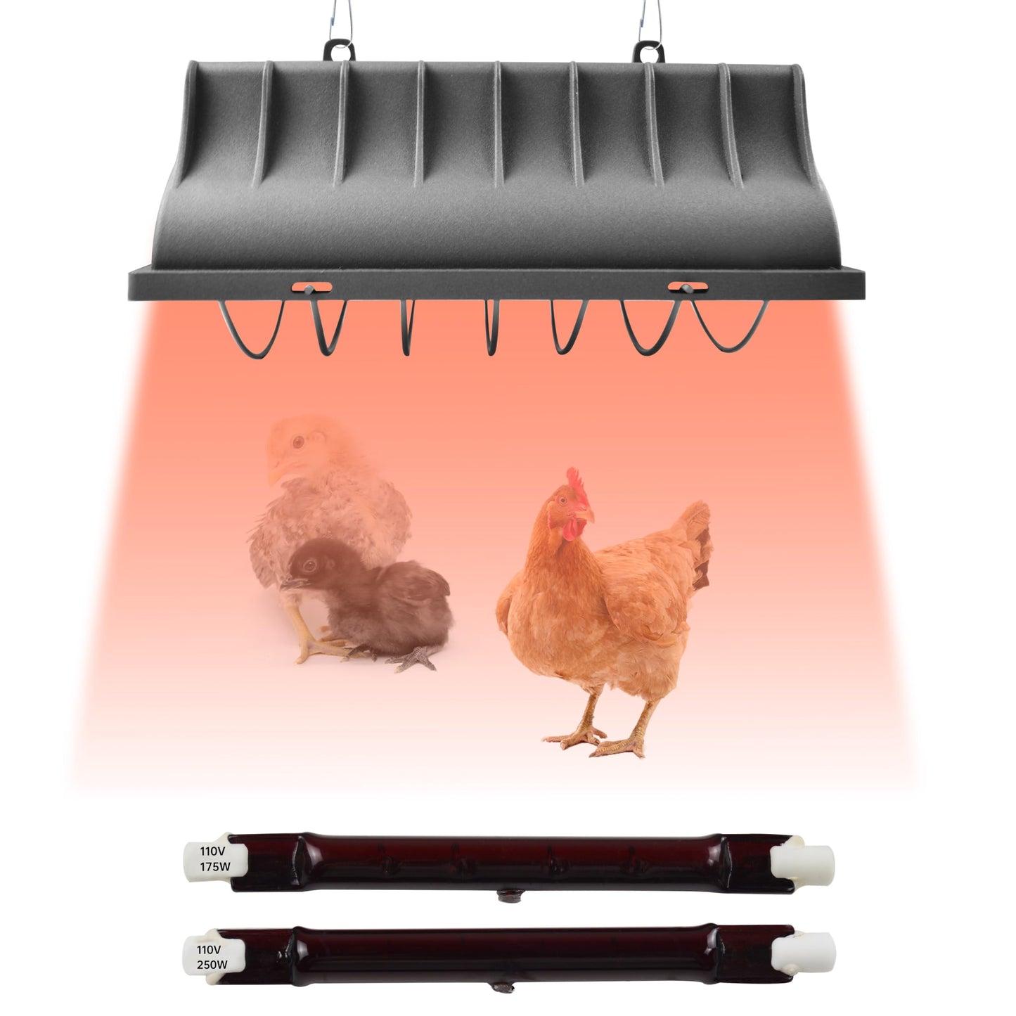 JUSONEY Chicken Coop Heater for Chicks, Brooder With 2 Heat Lamps (250W and 175W), Adjustable Temp & Height Box Supplies for Livestock Dogs Sheep Pets