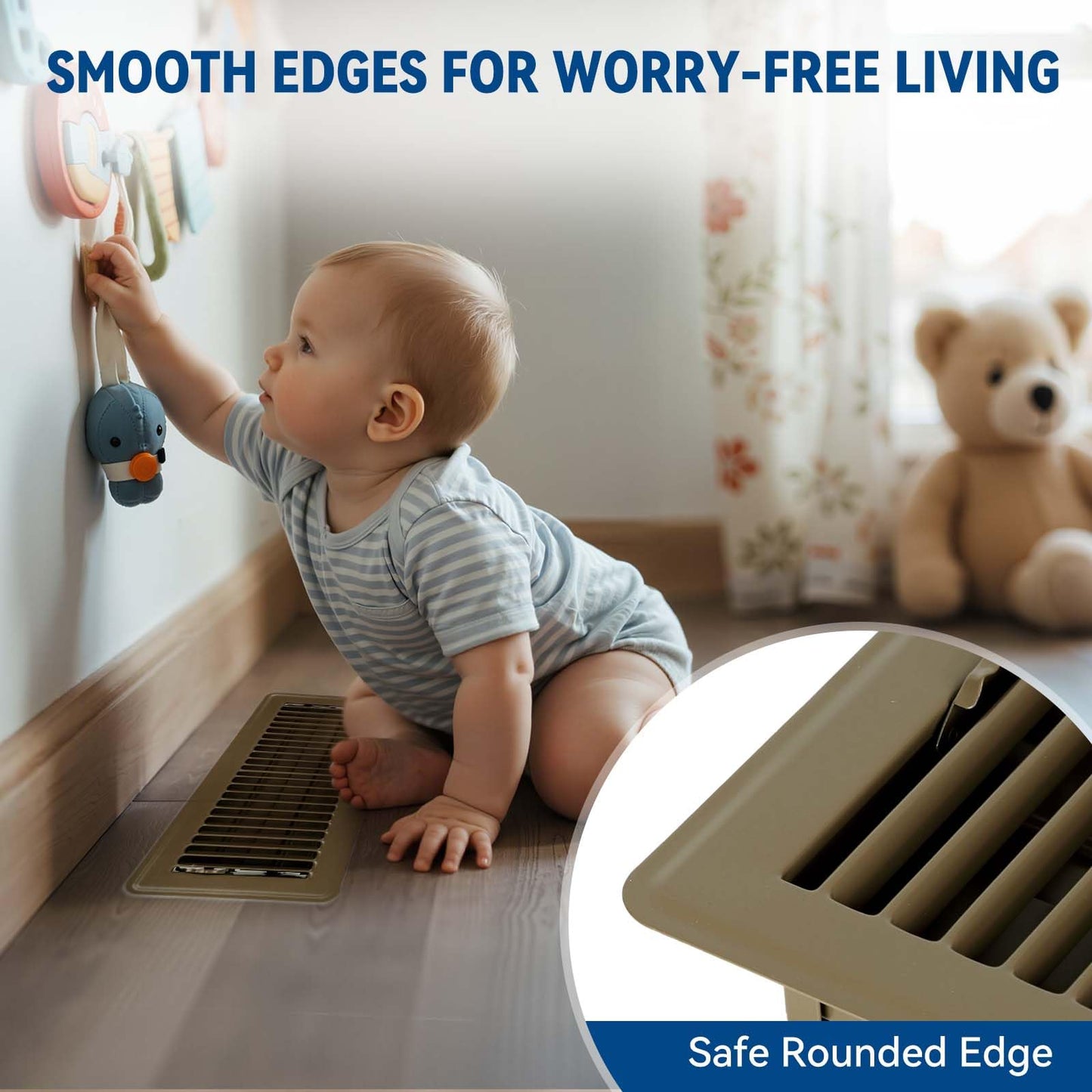 4" x 10" Floor Register Vent Covers 4-Pack, Walkable Powder-Coated Metal Vent Covers with Adjustable Airflow, Curved Safe Edges for Floor/Wall, Brown