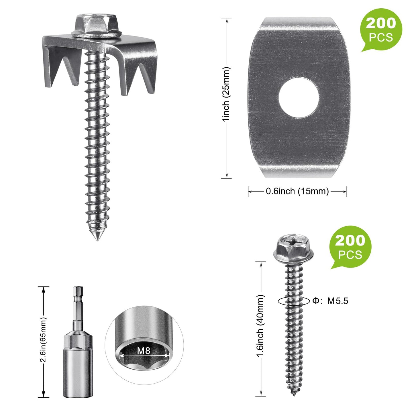 Fence Staples, Insaga 304 Stainless Steel Fence Nails for Softwood, Reusable Wire Fence Staples Screws for Mesh and Woven Fencing, 200pcs Fence Fasteners with Wire Fixer Hold Wire Firmly
