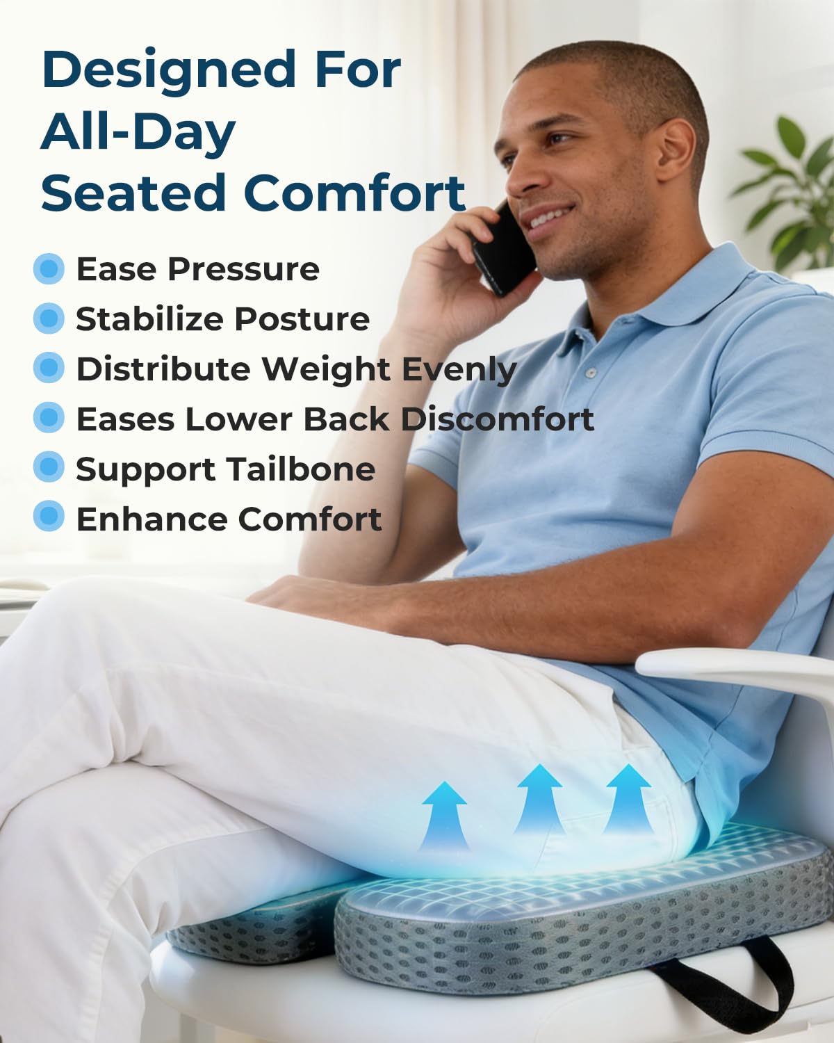 Gel Enhanced Memory Foam Seat Cushion Foldable Gel Cushion Large Office Chair Cushion for Long Sitting Ergonomic Tailbone Pillow Pain Relief Car Seat Cushion Travel Cushion for Airplane Stadium