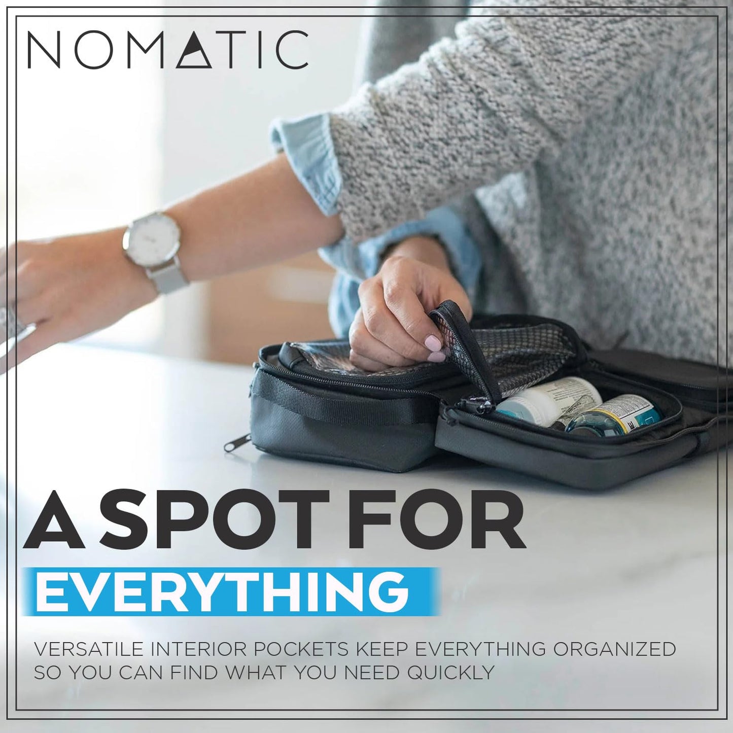 NOMATIC- Toiletry Wash Bag for Travel, Waterproof Storage Case for Shaving Kit, Makeup, Toiletries, Black, Large