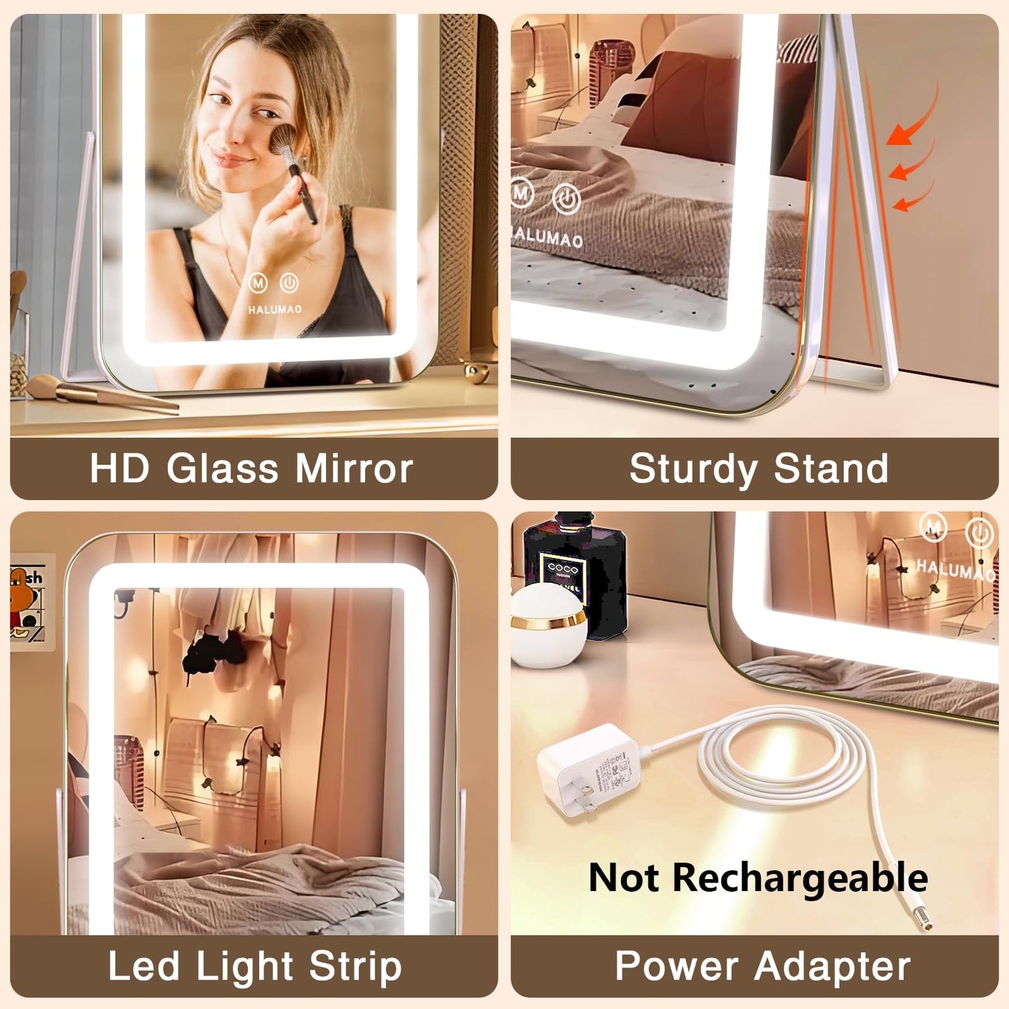 halumao Vanity Mirror with Light, Lighted Makeup Mirror with 3 Colour, Hollywood Mirror