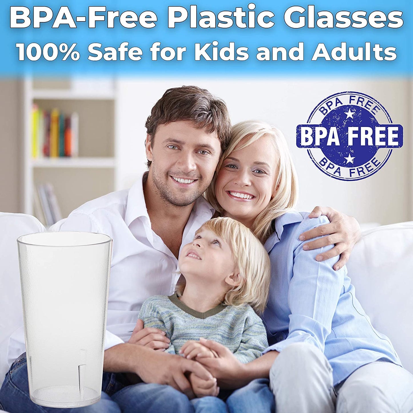 Restaurant Grade, BPA-Free 12oz Clear Plastic Cups 24pk. Super Durable, Break Resistant Drinking Glasses for Cafe, Party, Catering. Reusable, Stackable Tumblers with Textured Grip Design