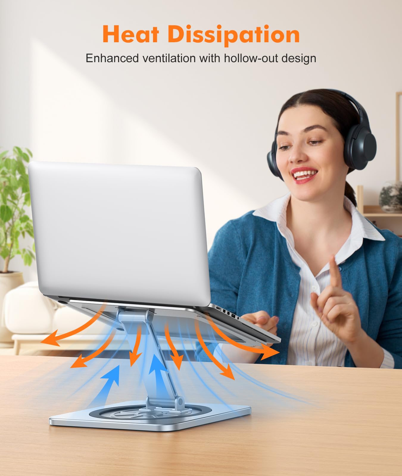 Zewwen Laptop Stand for Desk, Ergonomic Adjustable Foldable Computer Stand with Heat-Vent, Aluminium Alloy Laptop Riser Compatible with MacBook Air, Pro, Dell XPS, Samsung, 10”-16"