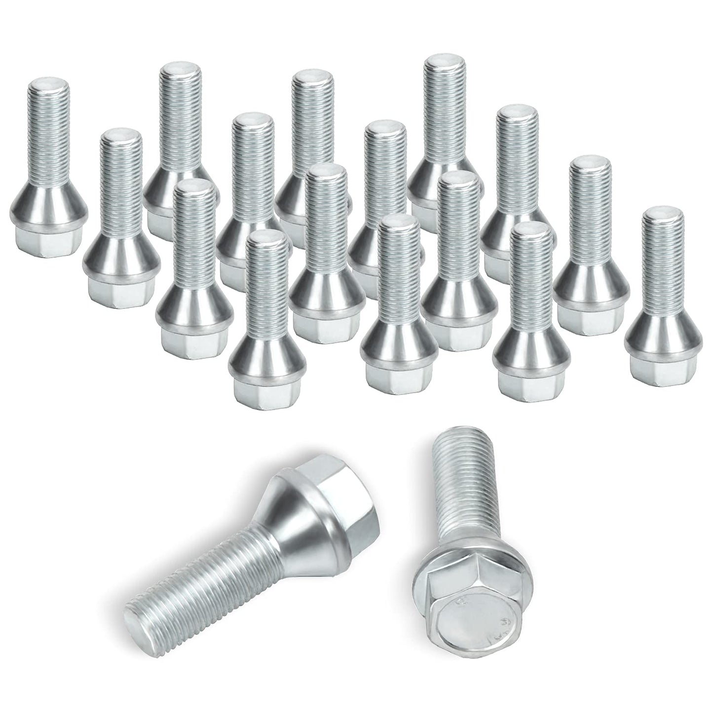 Dynofit M12x1.25 Lug Bolts Set Compatible with Je-ep Compass Cherokee Renegade, 20pcs 12mmx1.25 Lug Nuts Stud for Fiat 500 Dodge Dart Chrysler 200, 28mm Shank Wheel Bolts Replace OE#6511051AA 611-005