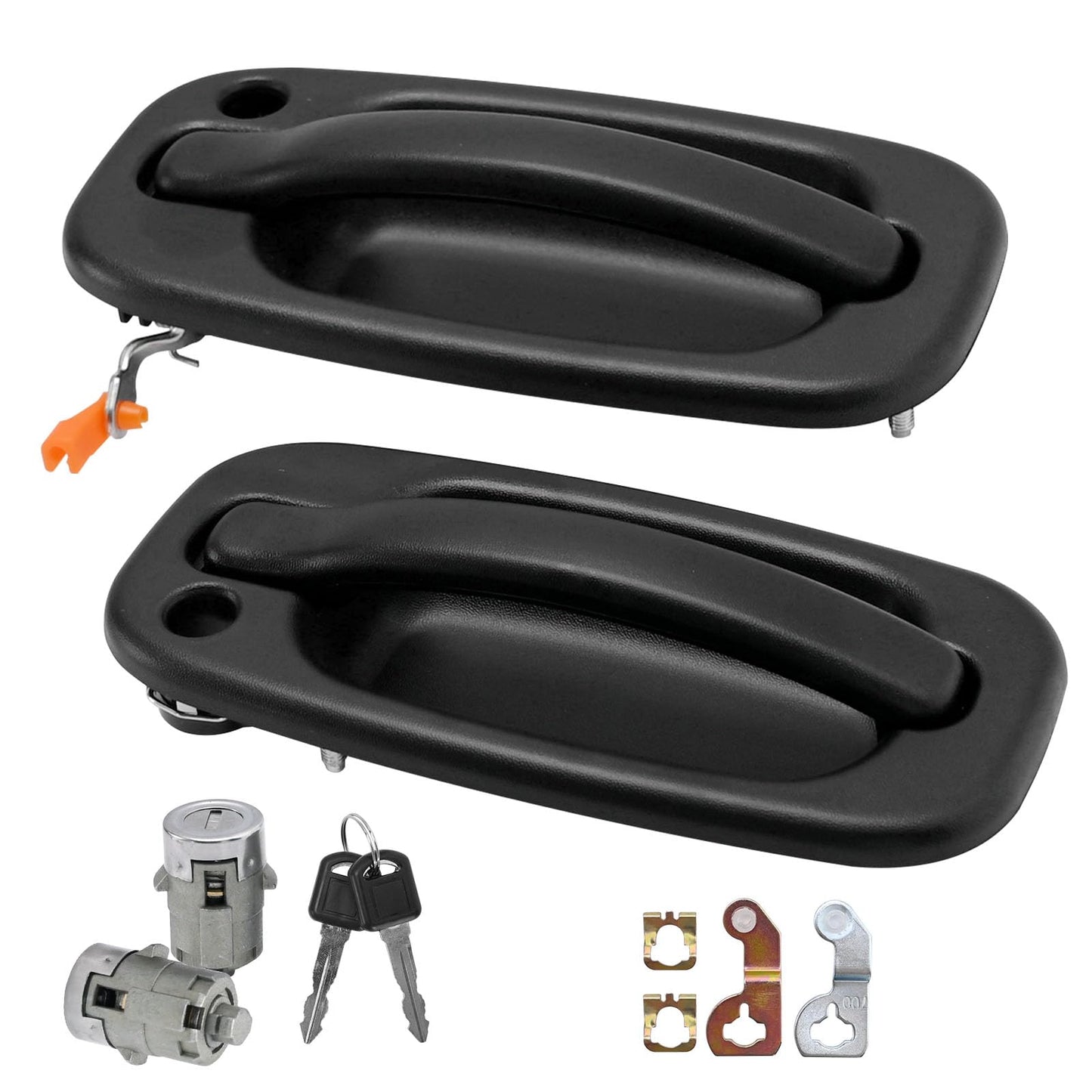 Vkinman 15034985 15034986 Exterior Door Handle and Door Lock Cylinder Kit Replacement for Chevy Silverado Suburban Tahoe, Replacement for GMC Sierra 1999-2006 (Black)