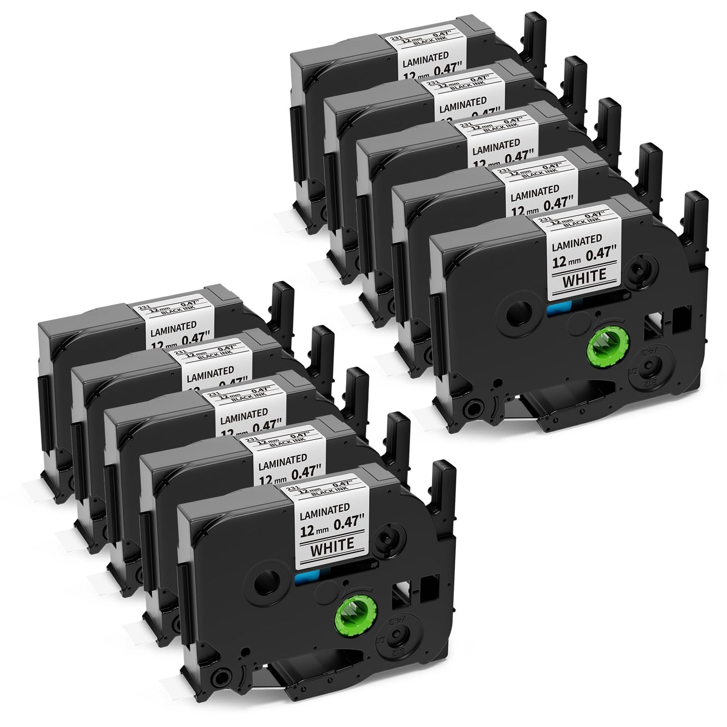 Greateam Tze-231 Label Maker Tape 12mm, Compatible with Tze Tape 12mm Black on White for Brother P Touch Label Maker D210 PTH110/BP H200/BP D220 D200 H100 Label Makers, 10 Pack