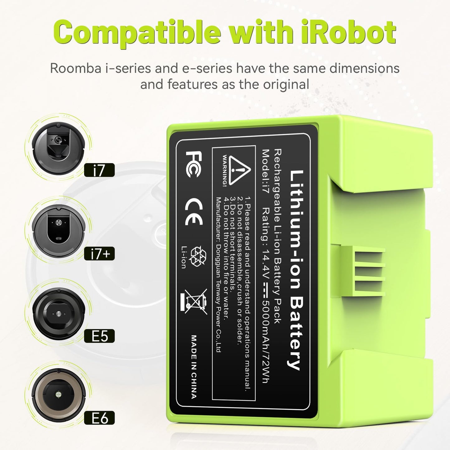 5000mAh 14.4V Battery Compatible for iRobot Roomba E5 5134 5150 5158, E6 6198 6134 6199, i7 i7+7150 7550 i7550 i7558, i3 i3+ 3150 3550 3558 i4 i4+ 4150 4550 4552 4192 4624864 ABL-D1 Vacuum Cleaner