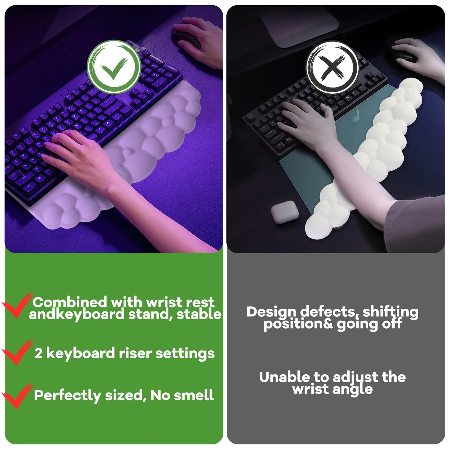 Ergonomic Wrist Rest for Keyboard and Mouse, Soft Memory Foam Cloud Keyboard Stand Pad with Wrist Rest Set, Easy Typing, Pain Relief, Comfort for Office, Work, Gaming - White