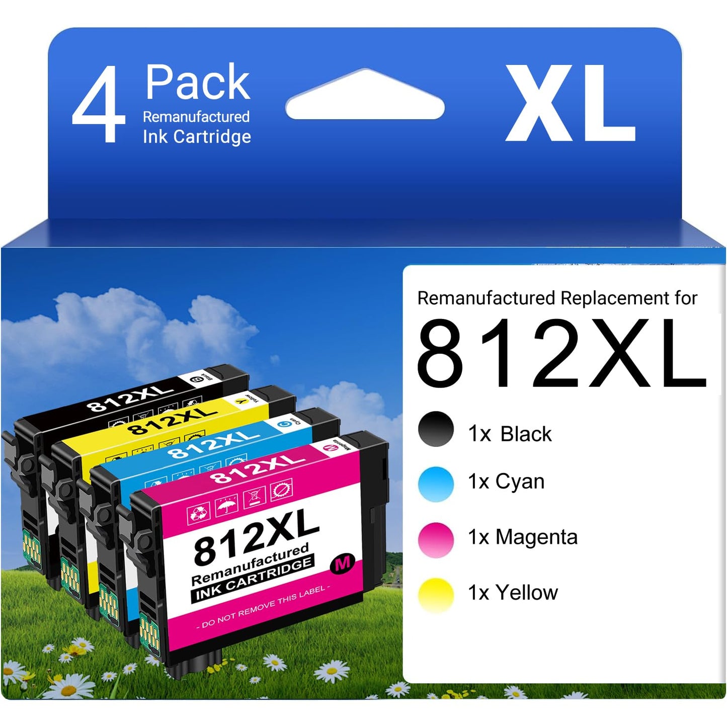 812XL Ink Cartridges Combo Pack High Yield Remanufactured Replacement for 812xl Ink Cartridge 812 812 XL Ink Cartridges,Workforce Pro WF-7820 WF-7840 WF-7310 WF 7820 7840 7310 EC-C7000 Printer,4 Pack