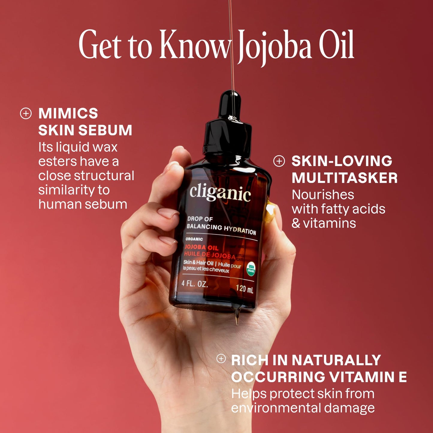 Cliganic Organic Jojoba Oil 946ml, 100% Pure | Bulk, Natural Cold Pressed Unrefined Hexane Free Oil for Hair & Face