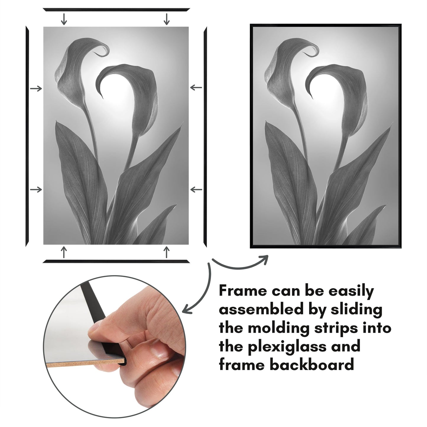 Americanflat 20x30 Poster Frame with Polished Front Cover - Set of 3 - Slide-In Photo Frame with Buildable Molding - Fusion Collection - Picture Frames for Wall Display - Black