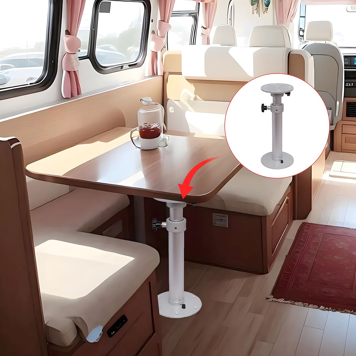 ASDJAKZP Table Pedestal Stand, Adjustable Table Pedestal Marine，Detachable Adjustable Aluminum Alloy RV Table Base Stand Leg Base Mount Frame 18-27.5inch 360° Rotatable