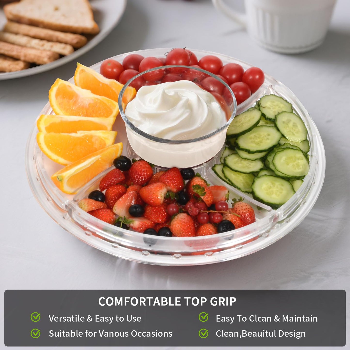 Cake Stand with Demo Cover, 6 in 1 Multi-Functional Serving Platter Display Stand for Christmas Wedding Party, Acrylic Cake Plate/Salad Bowl/Dessert Platter, BPA-Free, Send 1 Fork and 1 Spoon