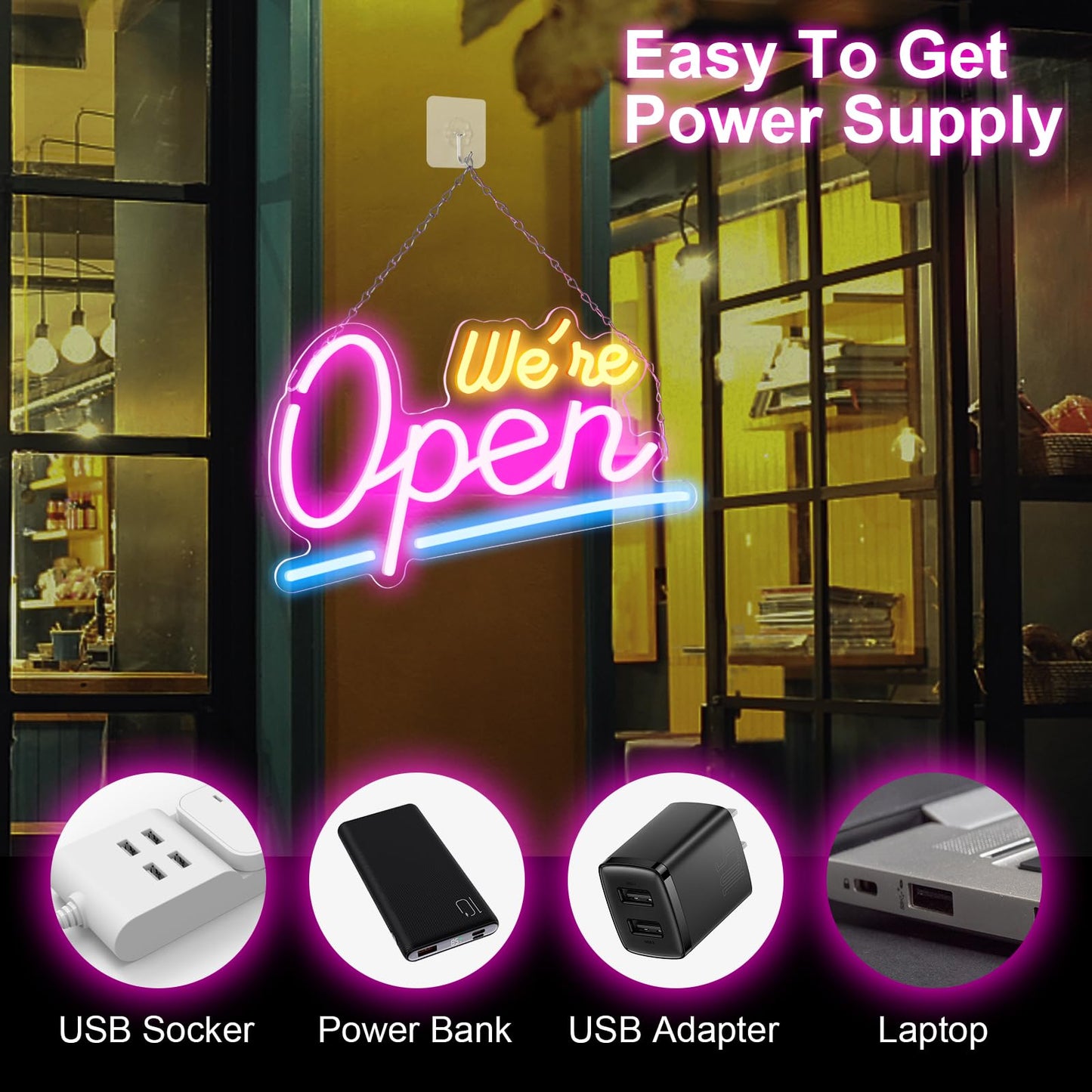 Liomus Neon Open Signs for Business, We Are OPEN Bright Neon Light Up Sign for Window Party Store Shop Bars With Business Hours Sign,16.5”x11.8” with ON/OFF Switch