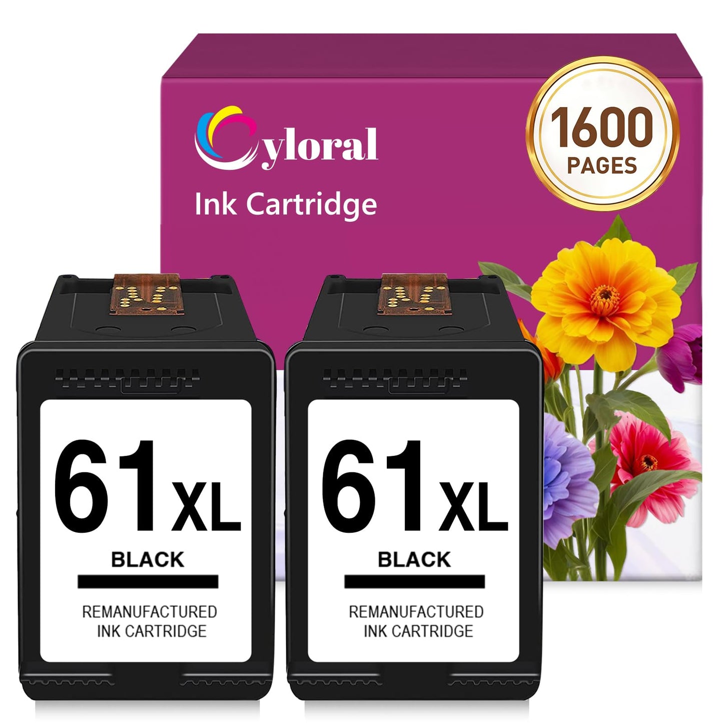 Cyloral 61XL Ink Cartridge Black for HP 61 Ink Cartridges Black for Envy 4500 5530 4501 4502 5535 Officejet 4630 4635 Deskjet 1000 2542 2540 3050 3050A for HP Ink 61 Replacement