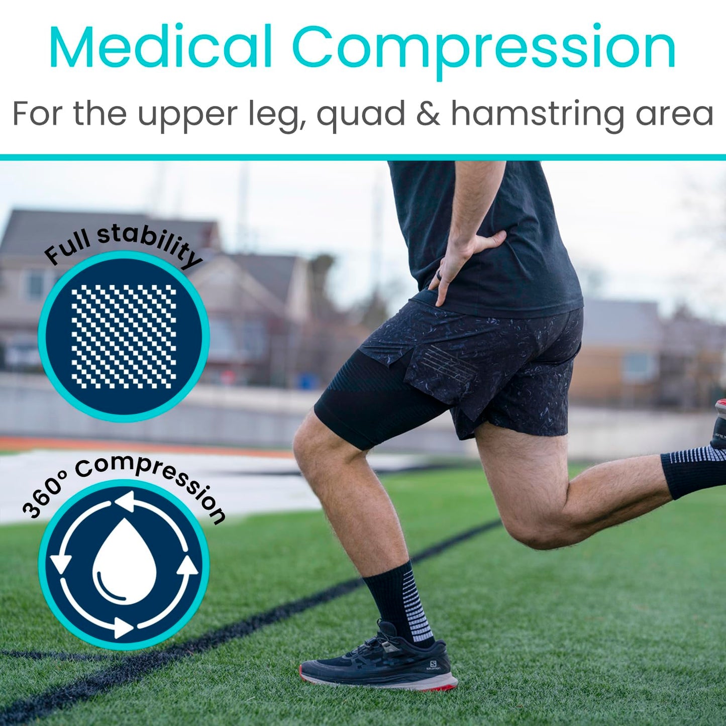 Vive Thigh Compression Sleeve - Upper Leg Wrap Recovery And Protection - Groin Quad Muscle Support - Stretcher Brace Hamstring Injury For Pain Relief And Recovery - Stretch Ideal For Women And Men,