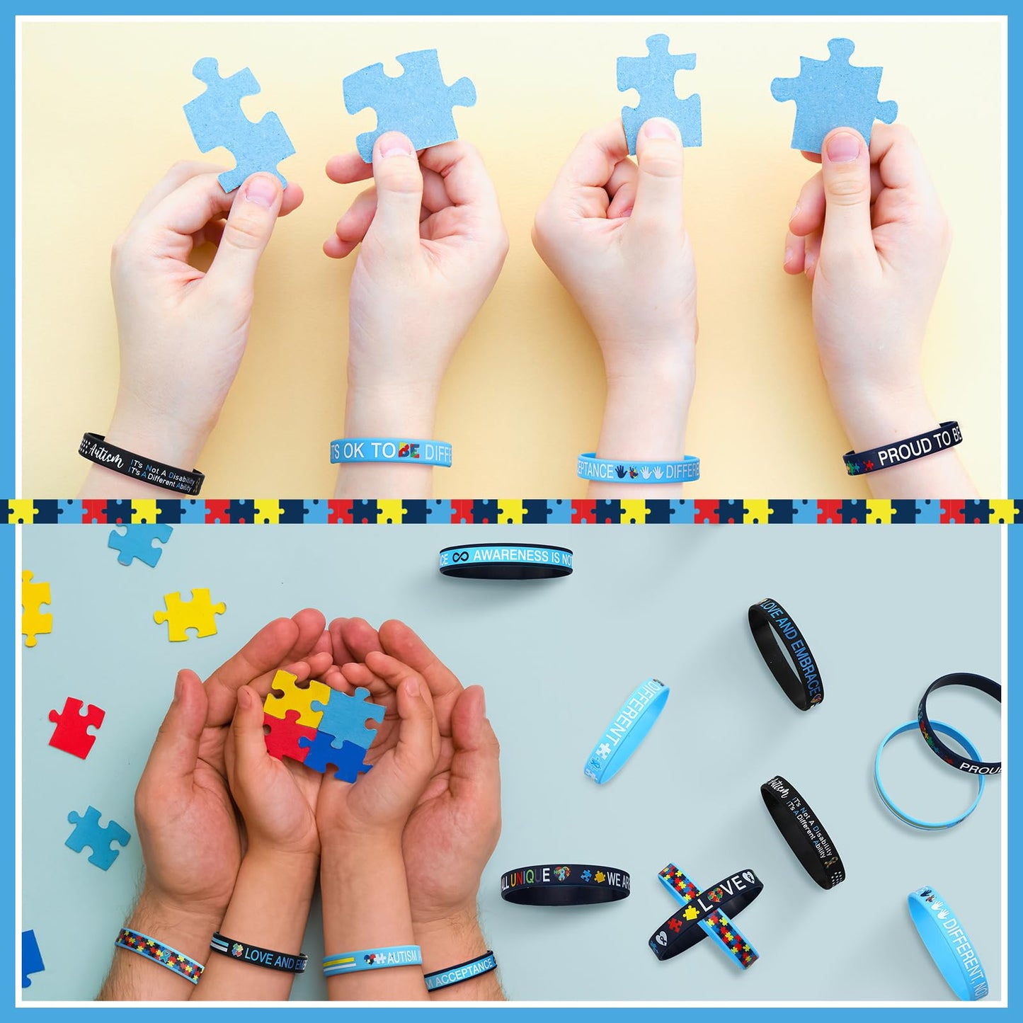 Syhood 200 Pcs Autism Awareness Bracelet Inspirational Autism Silicone Bracelets Colorful Puzzle Pieces Silicone Wristbands for Adult Gifts