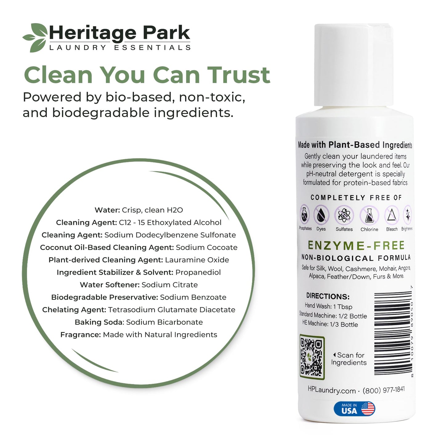 Heritage Park Silk & Wool All-Natural Lavender Mist Scent, pH-Neutral Laundry Detergent - Enzymes-Free, Ultra Concentrated (4 fl oz Trial Size)