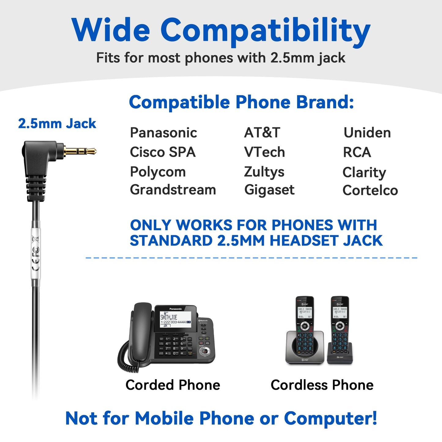 Wantek 2.5mm Telephone Headset Binaural with Noise Canceling Mic for Cisco Linksys SPA Grandstream Polycom Panasonic Zultys Siemens Gigaset Uniden AT&T Office IP and Cordless Dect Phones