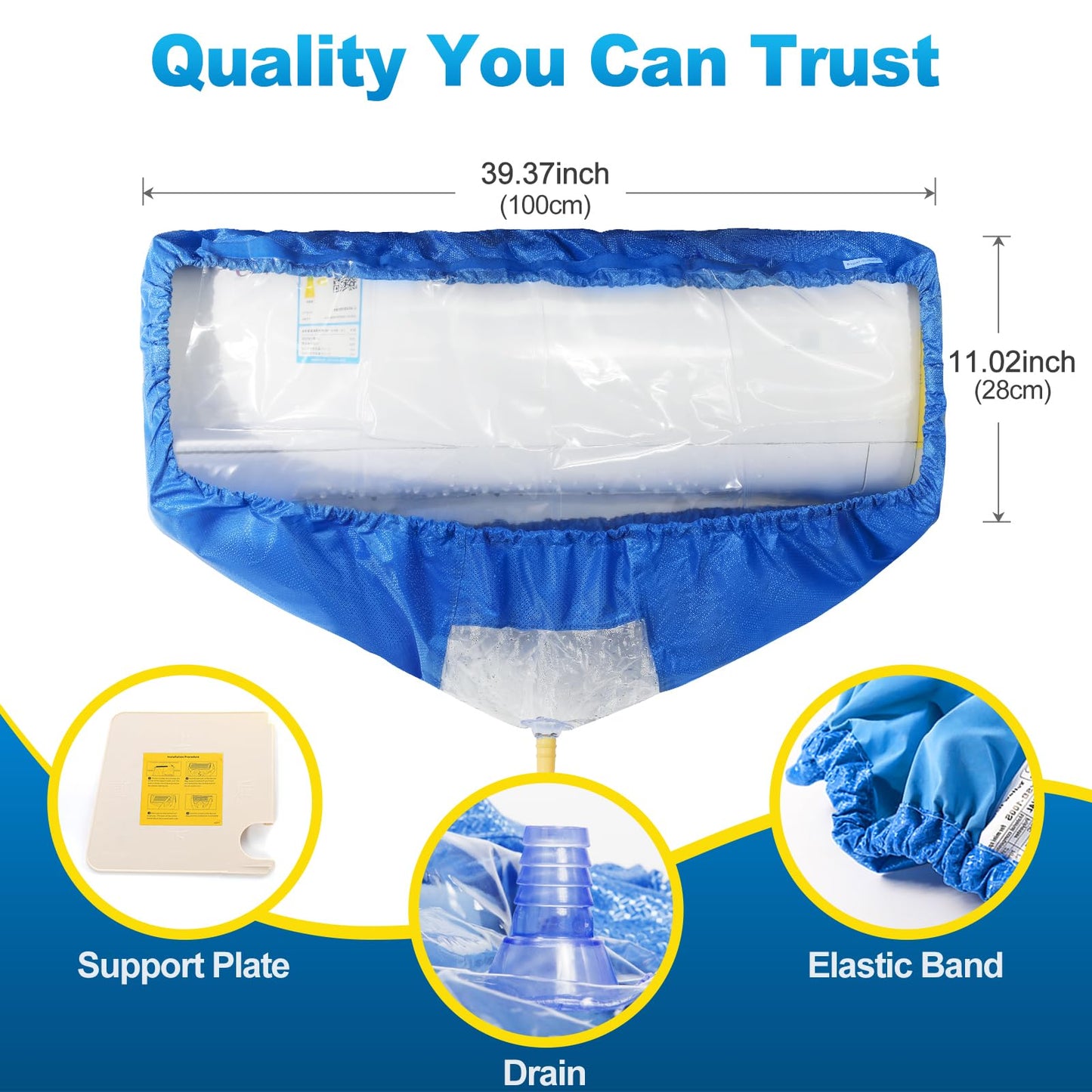 Split Air Conditioning Cleaning Waterproof Cover Bag with Drain Outlet and Two Sides Support Plates Dust Washing Clean Protector Bag Wall Mounted AC Large Size Service Bag with Water Pipe