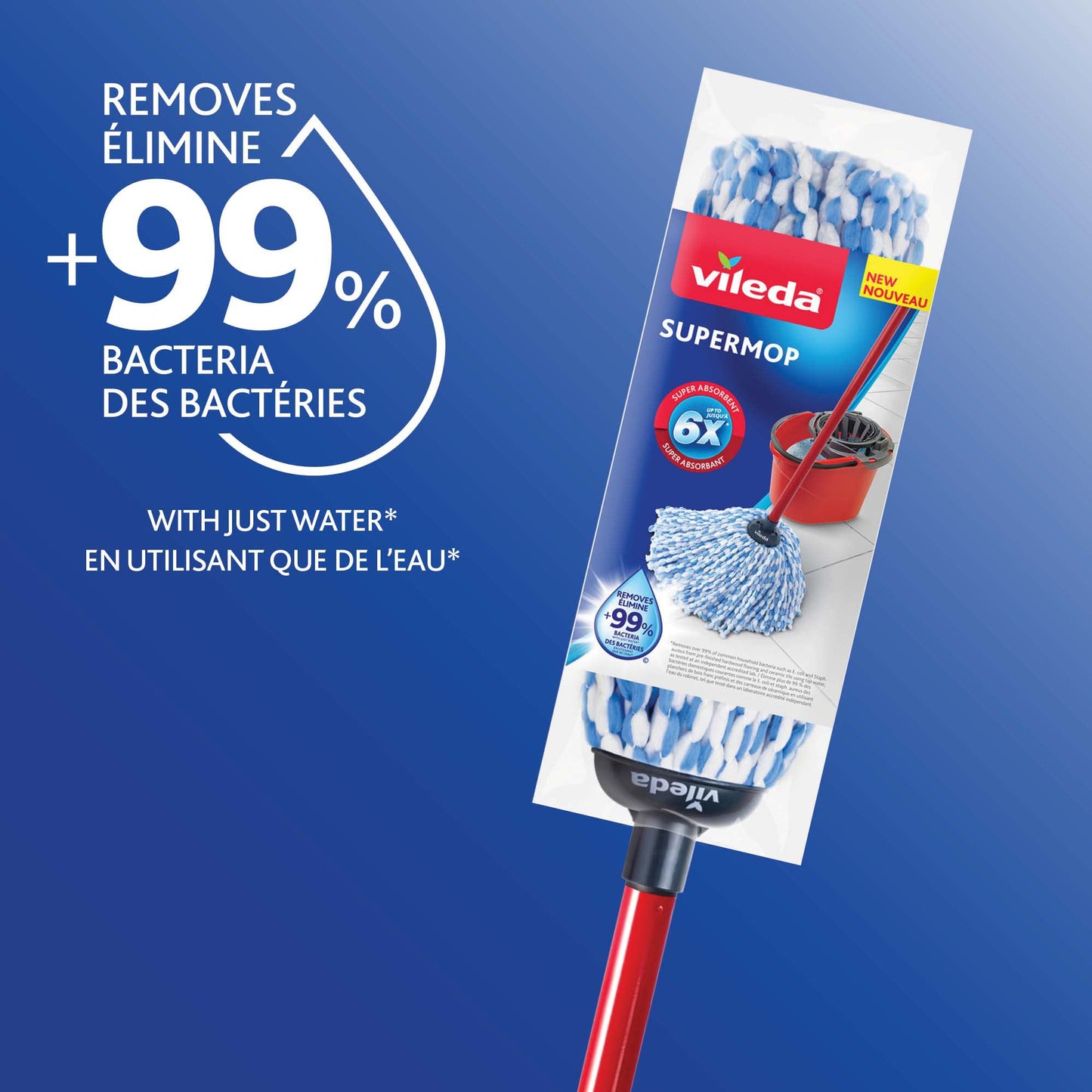 Vileda SuperMop and Bucket Set with 1 Extra Refill | Extendable Handle | Made of 100% Microfibre | Machine Washable Mop Head