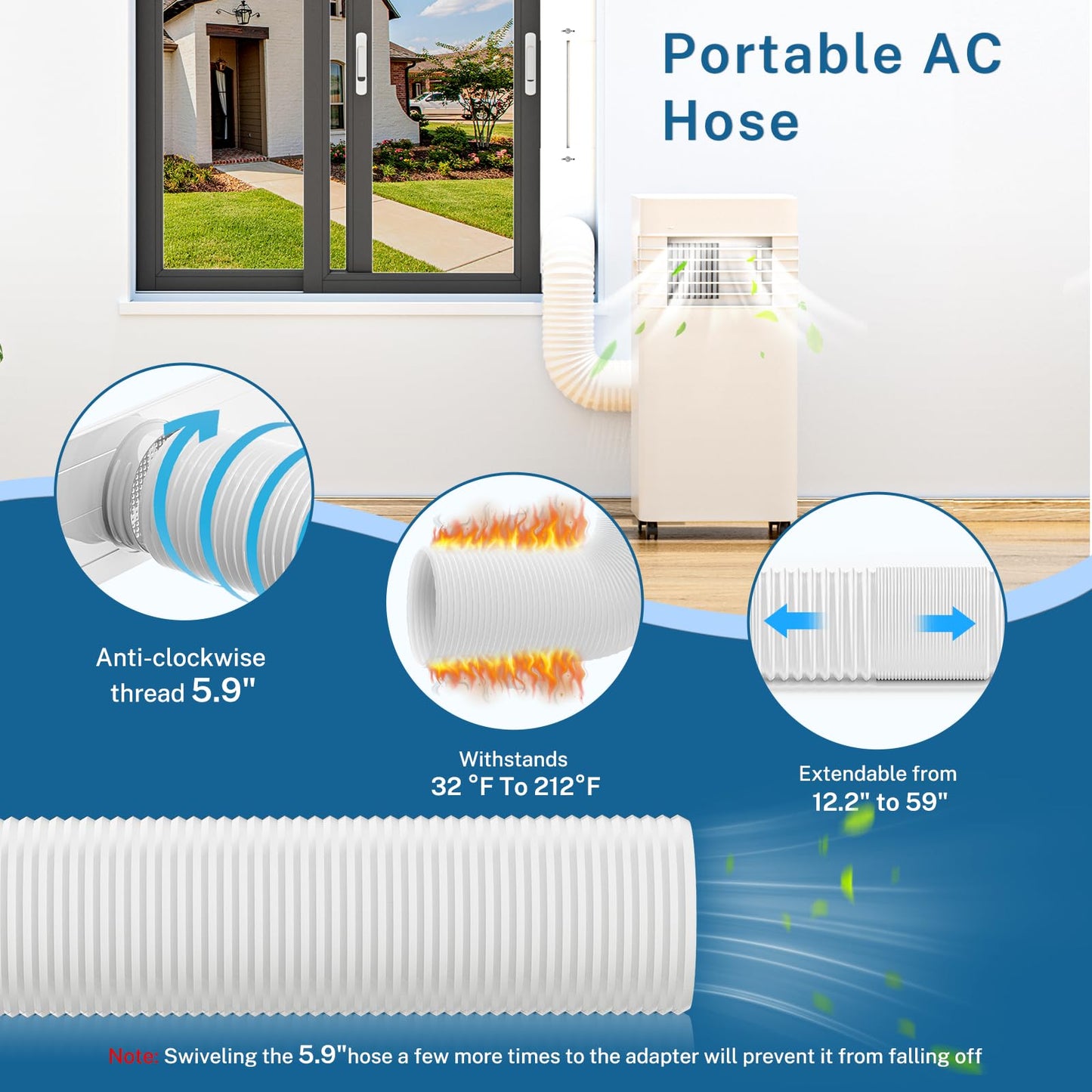 Portable AC Window Vent Kit with 5.9" Exhaust Hose & Coupler, Insputer Universal Adjustable Air Conditioner Window Seal Kit for Sliding Vertical/Horizontal Windows (4 Pcs)