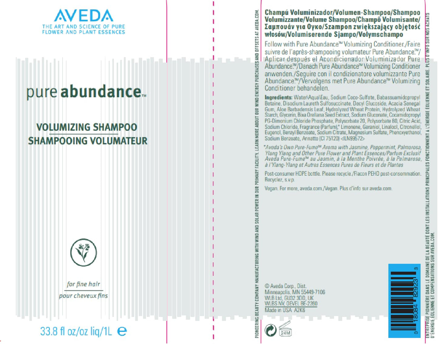 Aveda Pure Abundance Volumizing Shampoo | Adds Volume to Fine Hair | with Kaolin Clay, 1000ml