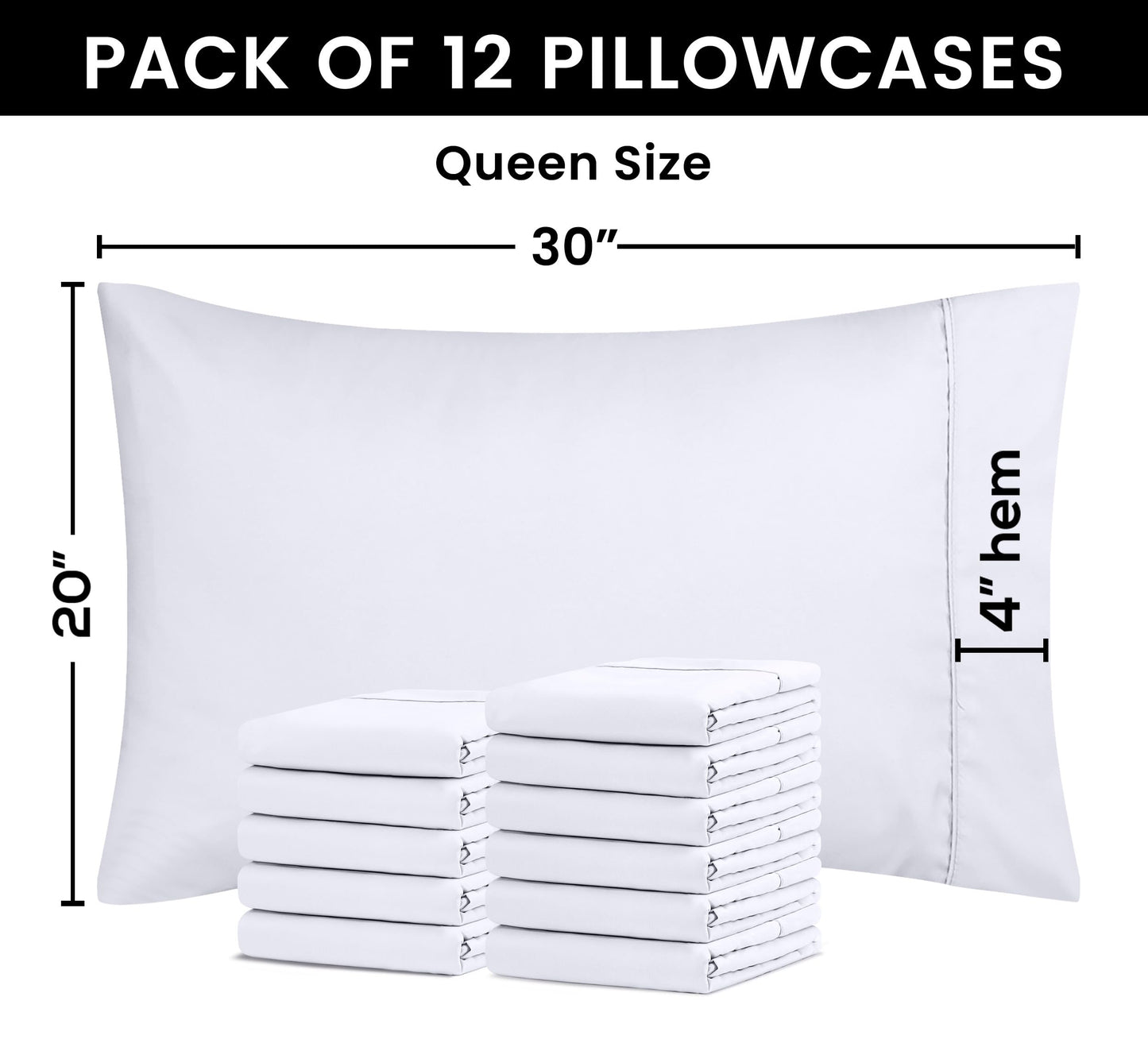Utopia Bedding Queen Pillow Cases - 12 Pack - Envelope Closure - Soft Brushed Microfiber Fabric - Shrinkage and Fade Resistant Pillow Covers Queen Size 20 X 30 Inches (Queen, White)