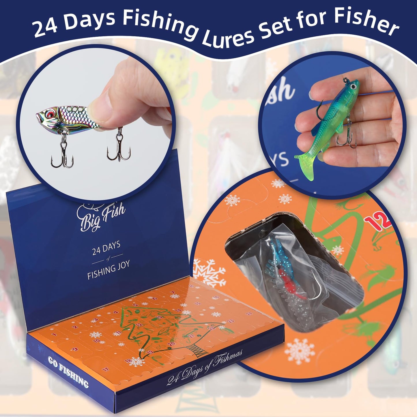 AnExer Advent Calendar Fishing - 24 Days of Christmas Countdown Calendar Fishing Lures Set for Fisher Men Adults Teens, Xmas Surprise Gifts for Father, Grandpa, Brother and Boyfriend