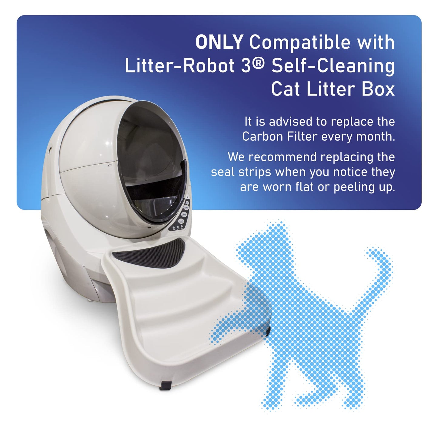 PET STANDARD Replacement Carbon Filters & 1 Replacement Seal Strip Set Compatible with Litter-Robot 3® Self-Cleaning Cat Litter Box, Pack of 10