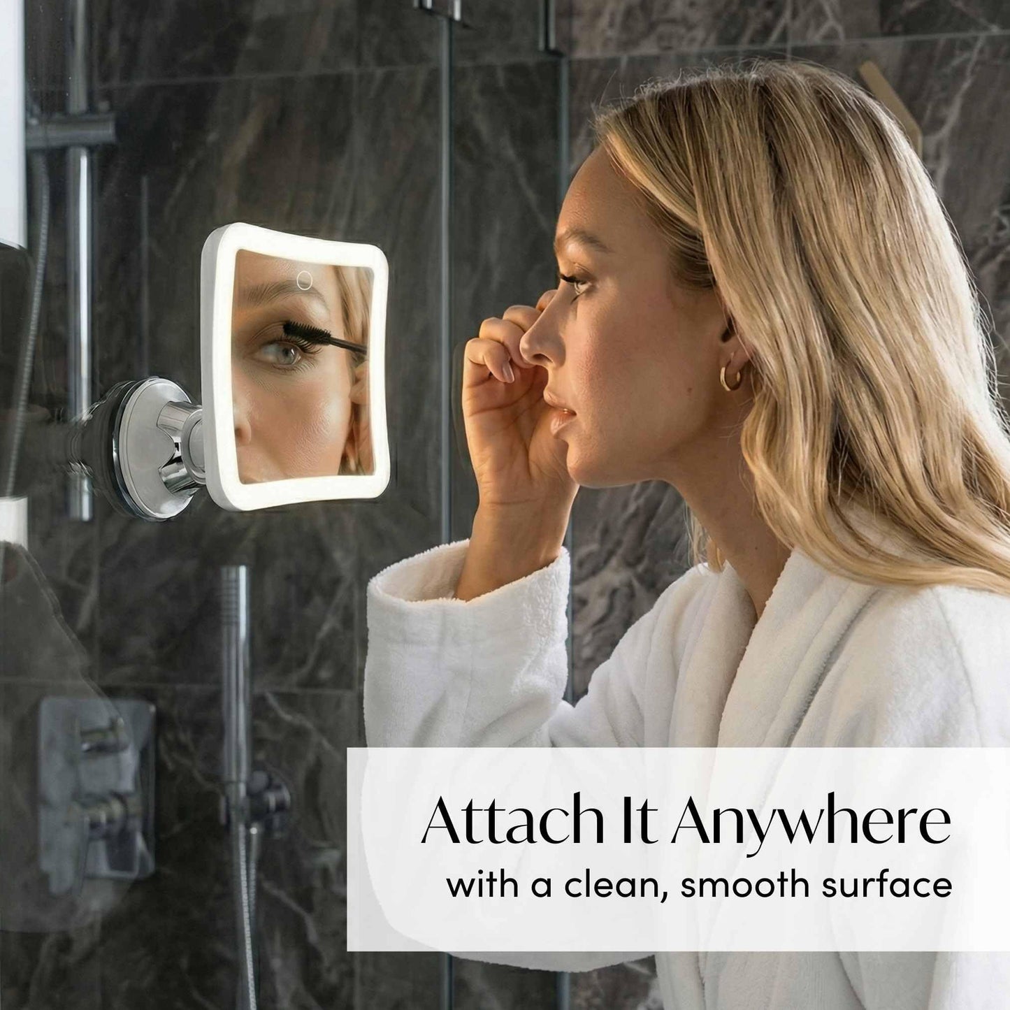 Fancii Rechargeable 10x Magnifying Mirror with 3 LED Light Settings, Dimmable Touch Light, Cordless, Locking Suction Mount, Lighted Mirror for Bathroom or Travel (Mira 2)