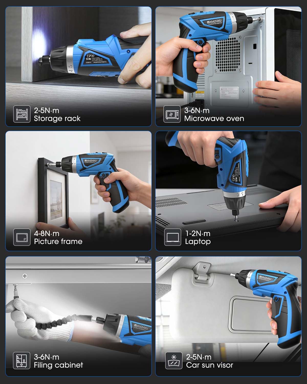 8V Cordless Electric Screwdriver,6+1 Torque Settings 10N·m 180°Adjustable Electric Screwdriver Set 50 Pcs Drill Rechargeable Battery,2Position Handle,Flexible Shaft,LED Light,for Home and Office.Blue