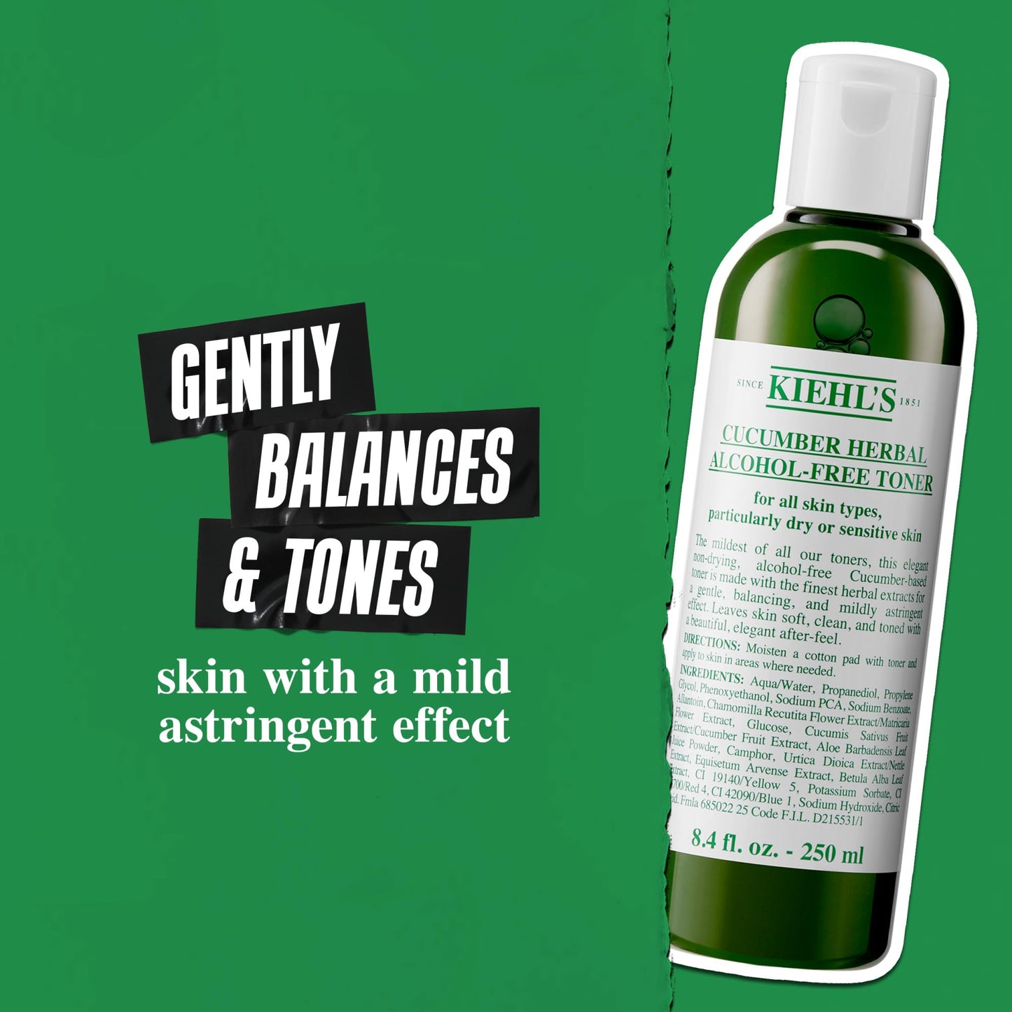Kiehl's Cucumber Herbal Alcohol-Free Toner, Gentle Facial Toner for Dry & Sensitive Skin, Leaves Skin Feeling Fresh, with Cucumber Extract, Paraben-free, Non-drying, Fragrance-free - 500 ml