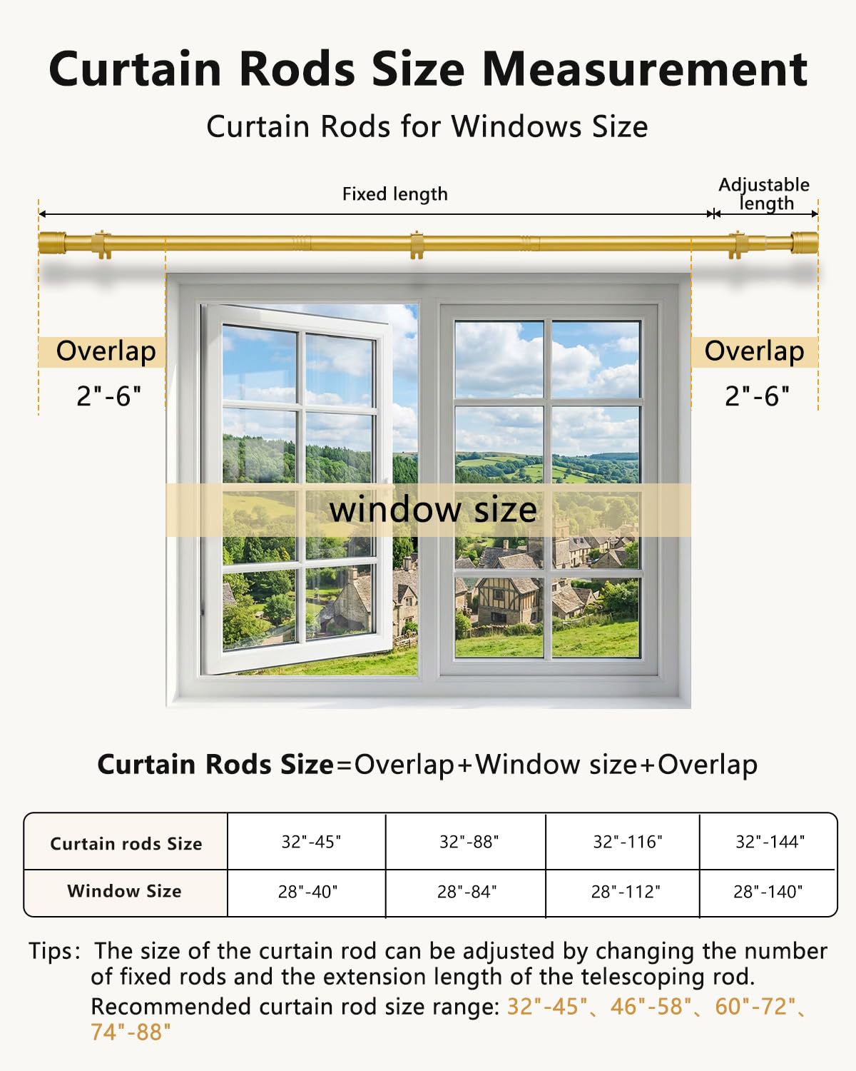 ASULUPHY Gold Curtain Rod, 1 Inch Diameter Heavy Duty Curtain Rods for Window 48-84 in, Long Curtain pole with Thicker Brackets, AdjustableCurtain Rod for Sliding Doors, Living Room, Bedroom, Patio