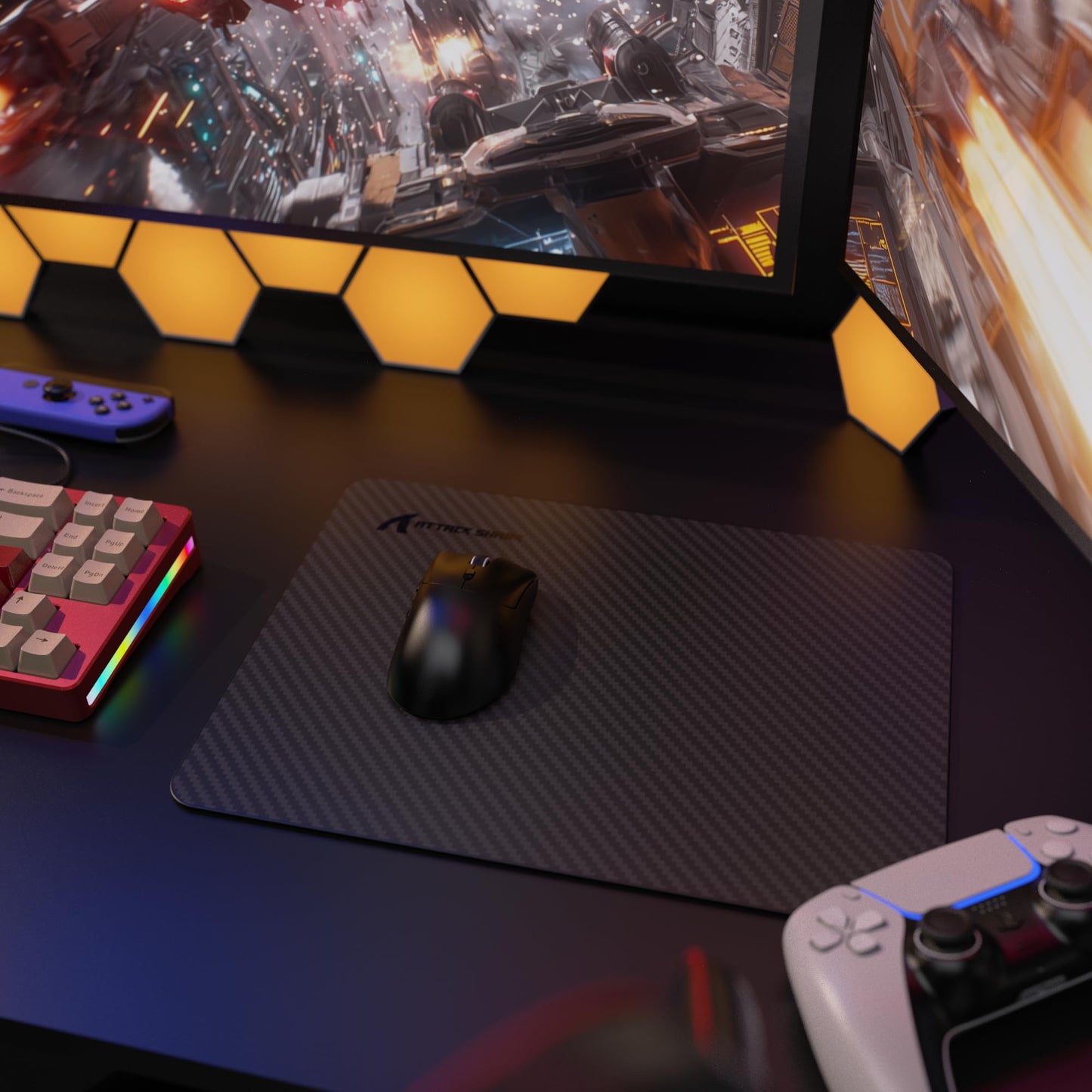 ATTACK SHARK CM04 Carbon Fiber Gaming Mouse Pad,Esports Mouse Mat G240,Durable Non-Slip Natural Rubber Base,High Temperature Resistant & Waterproof Desk Mat for Gamer/Desktop/Office/Home(360x280mm)