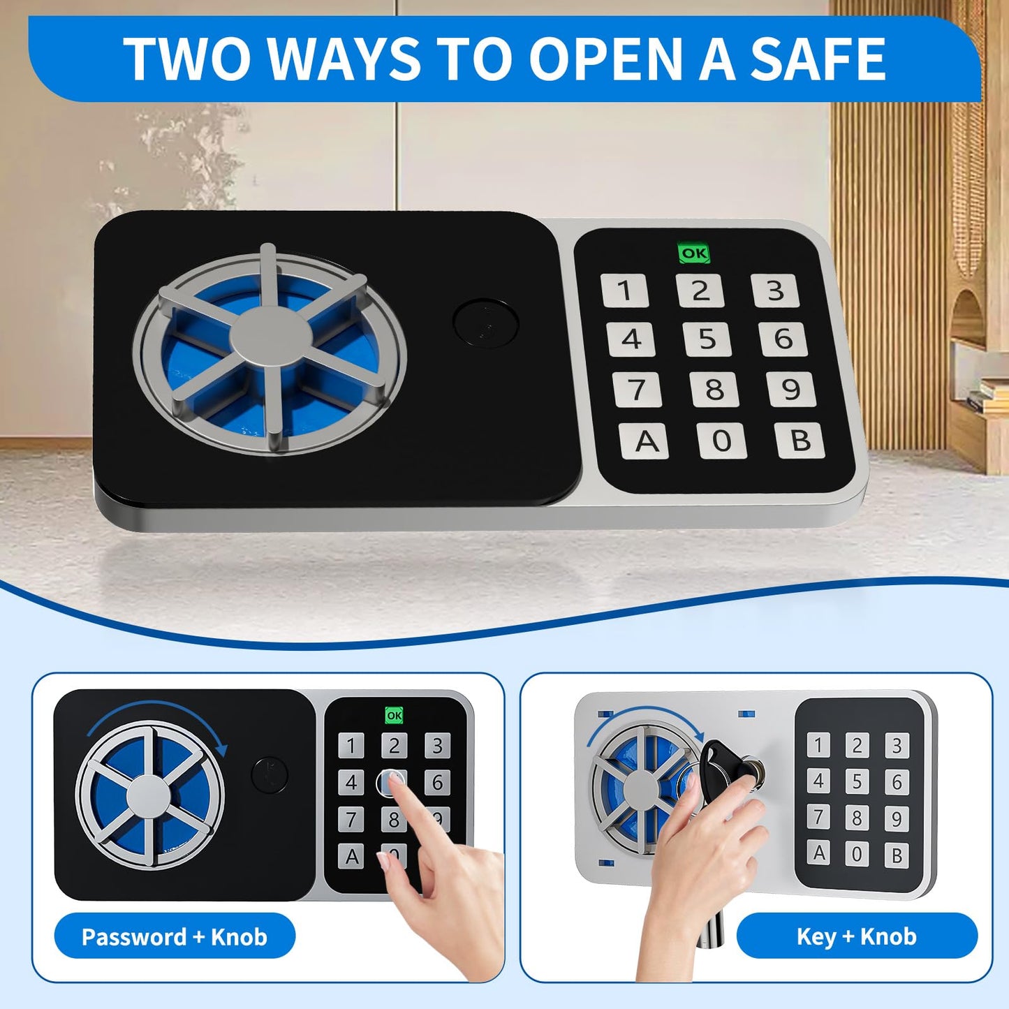 KABISAFE Safe with Digital Security Keypad and Key, 0.5 Cubic Feet Mini Safe, Kid Safe Box, Personal Safe for Home Office Hotel Storage valuables(Blue)