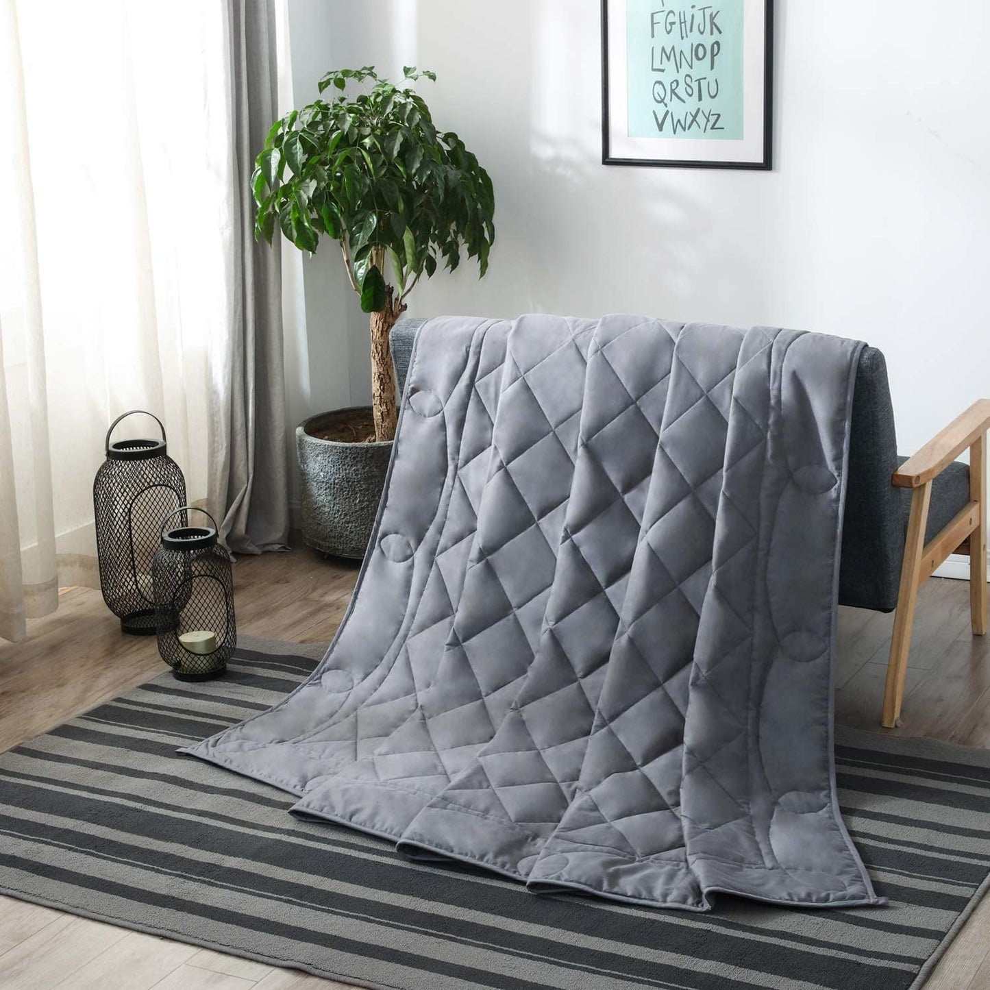 JOLLYVOGUE Weighted Blanket (15lbs, 60''x80''), Heavy Blanket Washable for Adult with Premium Glass Beads-Grey