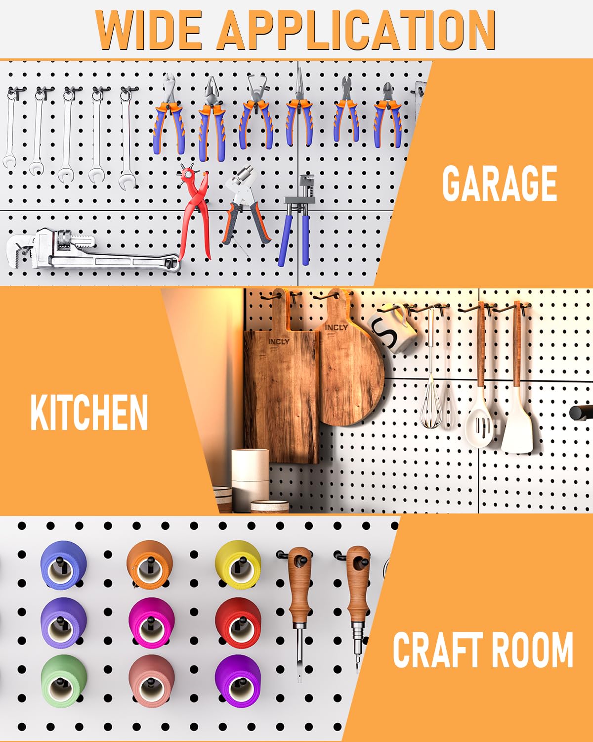 INCLY 60 Pack 2/4/6 Inch Black Pegboard Hooks, Heavy Duty Peg Board Shelving Hooks Accessories, Peg Board Tool Hangers Fit for 1/4" Pegboard Hanging Tools Garage, Craft Organizing, Kitchen, Store