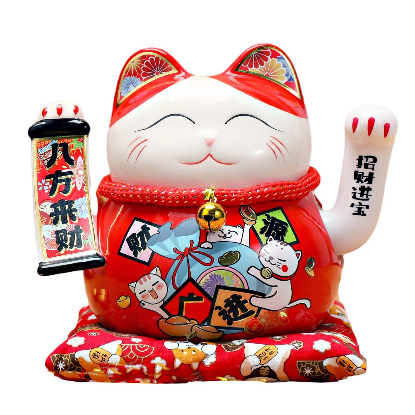 TXYXT Lucky Cat Statue Figurines Chinese Cat Waving Arm Maneki Neko Ceramic Money Fortune Cat Gift Decorations for Store Company Opening (YS6501)