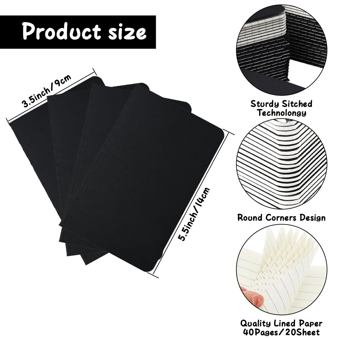 60 Pcs A6 Pocket Notebooks Bulk, 3.5 x 5.5 Inch Mini Lined Notepads, Black Small Journals for Students, Travellers, School and Office Supplies, 20 Sheets/40 Pages