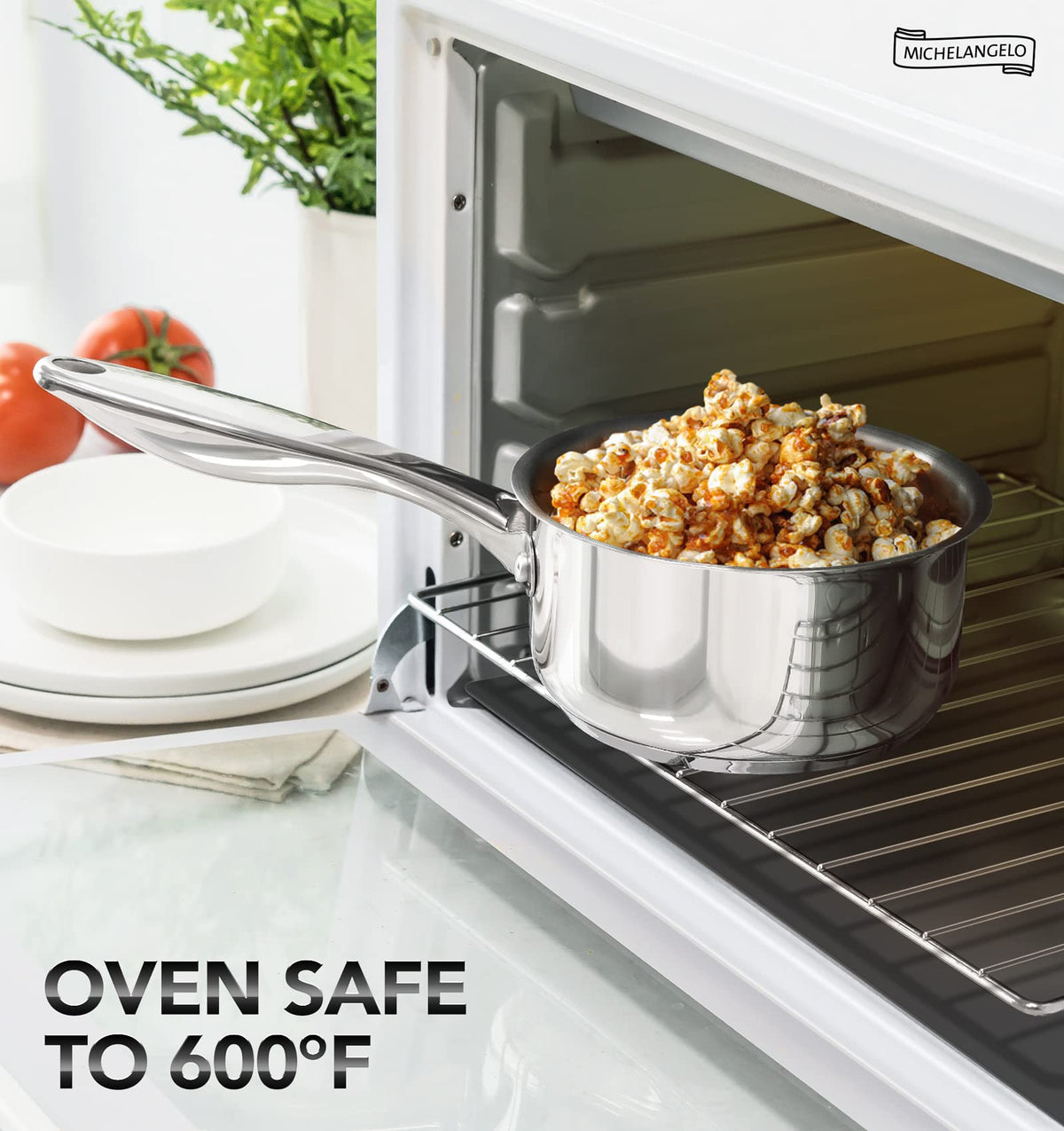 MICHELANGELO Stainless Steel Saucepan Set with Lids, 1 QT and 3 QT Saucepan Pot Set, Nonstick Saucepans, 4 Piece, Dishwasher Safe, Induction Compatible