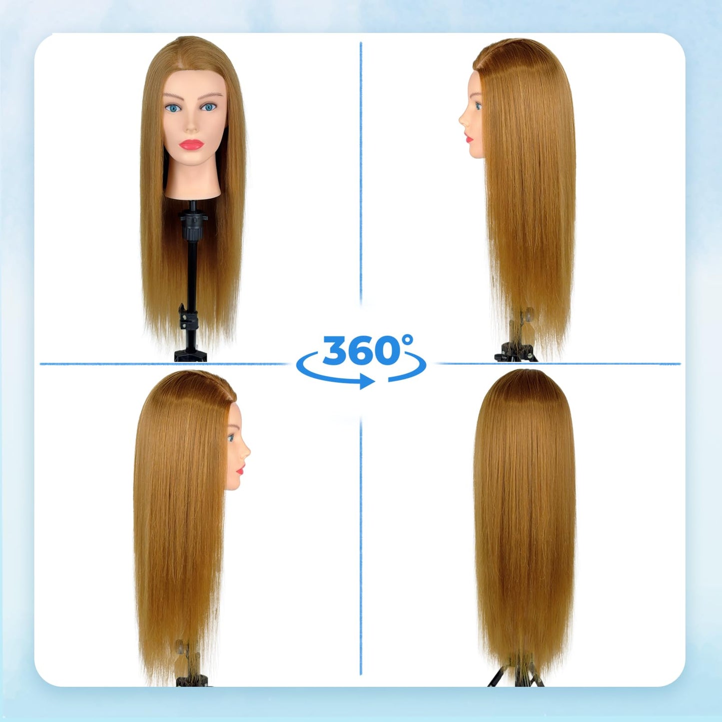 Firstwon Mannequin Head Human Hair- Cosmetology Manikin Doll Head with 80% Real Hair for Hairdresser Practice Styling Braiding & Free Clamp Holder (Color #27）